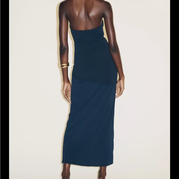 Zara Asymmetrical Strapless Dress in Deep Blue - Picture 2 of 4